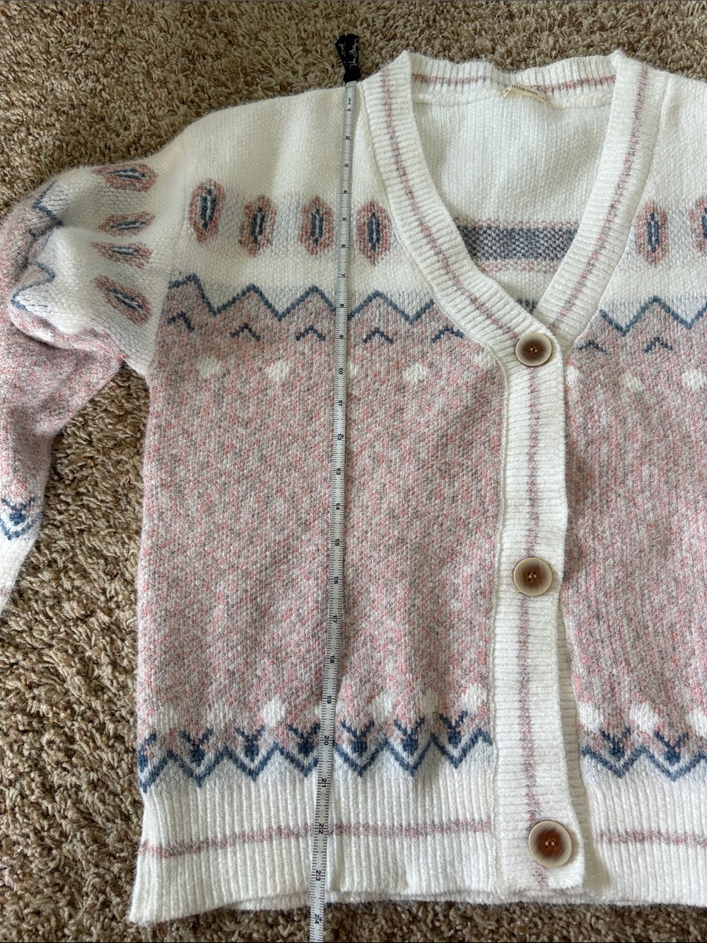 Andthewhy S/M Cozy Pink and White Patterned V-Neck Cardigan Sweater NWOT - Picture 7 of 7